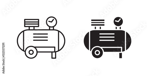 Compressor filled and outlined icons vectors on white background