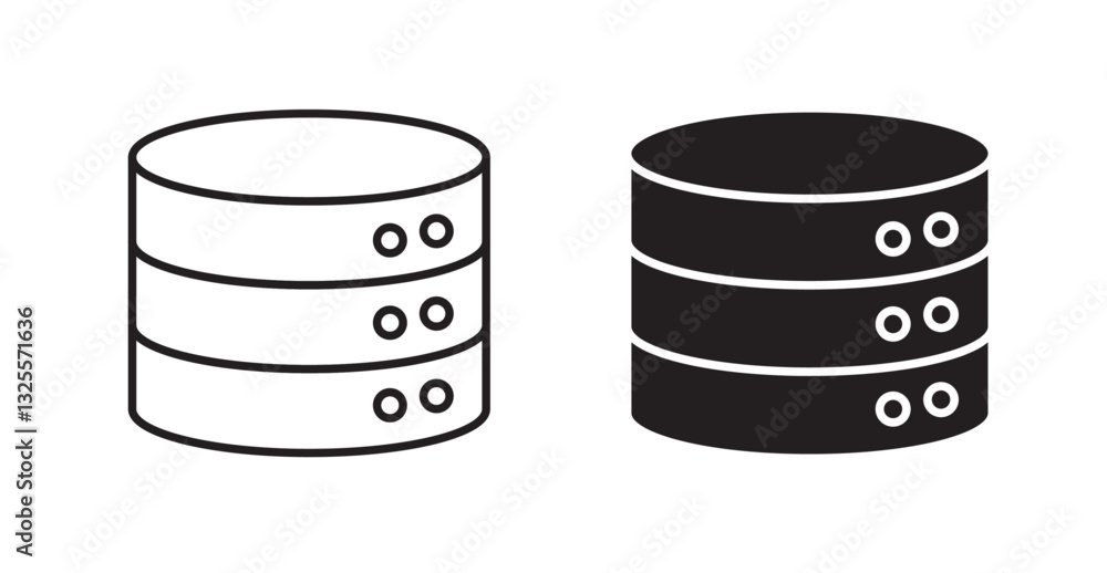 Database filled and outlined icons vectors on white background Database filled and outlined icons vectors on white background
