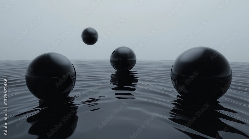 Abstract Black Spheres on Water