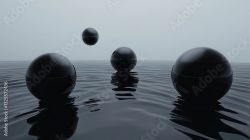 Obraz na płótnie Abstract Black Spheres on Water w salonie