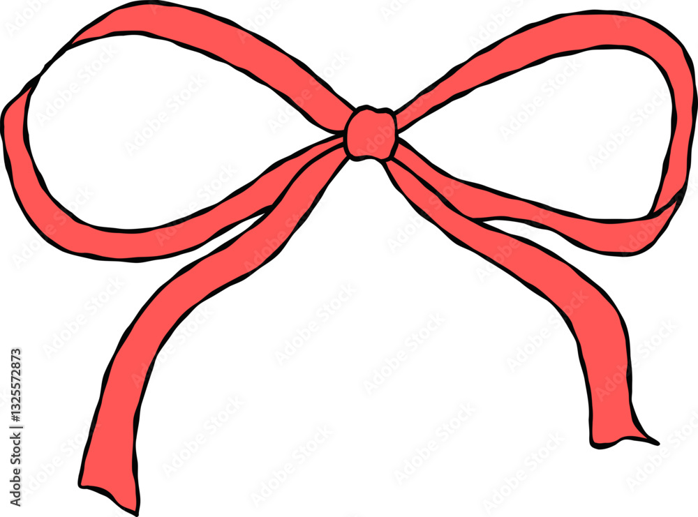 Red Ribbon Bow Hand Drawn Doodle. Red Ribbon Bow Hand Drawn Doodle.