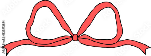 Red Ribbon Bow Hand Drawn Doodle.