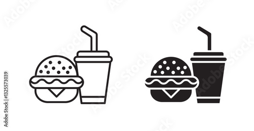 Hamburger soda filled and outlined icons vectors on white background