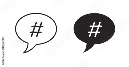 Hashtag filled and outlined icons vectors on white background