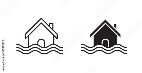 House flood filled and outlined icons vectors on white background
