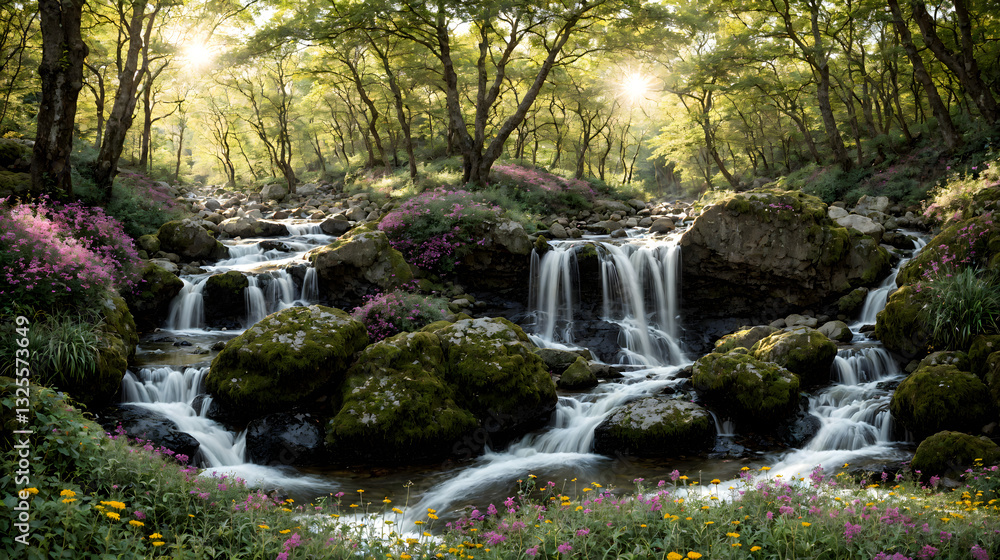 Obraz premium waterfall in the forest. ai generated