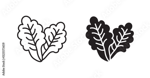 Lettuce filled and outlined icons vectors on white background