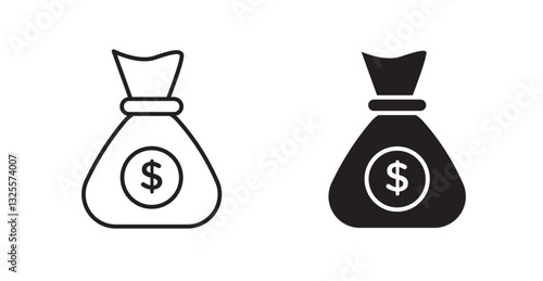 Money bag filled and outlined icons vectors on white background