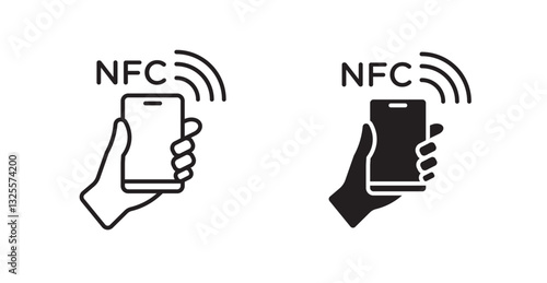 NFC communication filled and outlined icons vectors on white background
