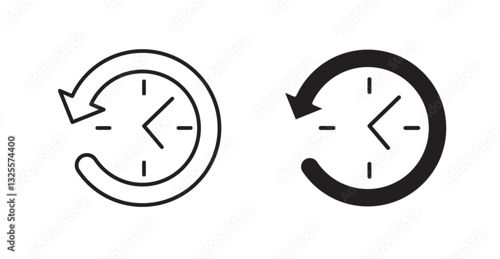 Past time filled and outlined icons vectors on white background Past time filled and outlined icons vectors on white background