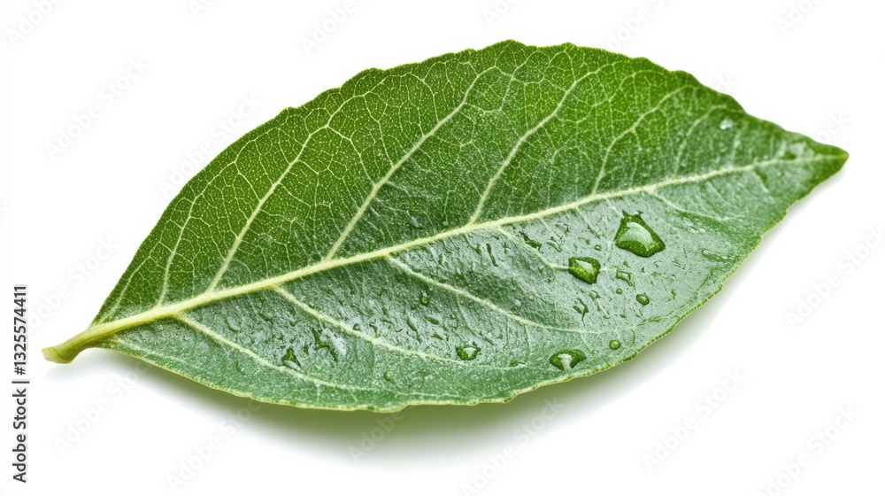 Obraz premium Single Raindrop on Leaf with Gentle Light Background
