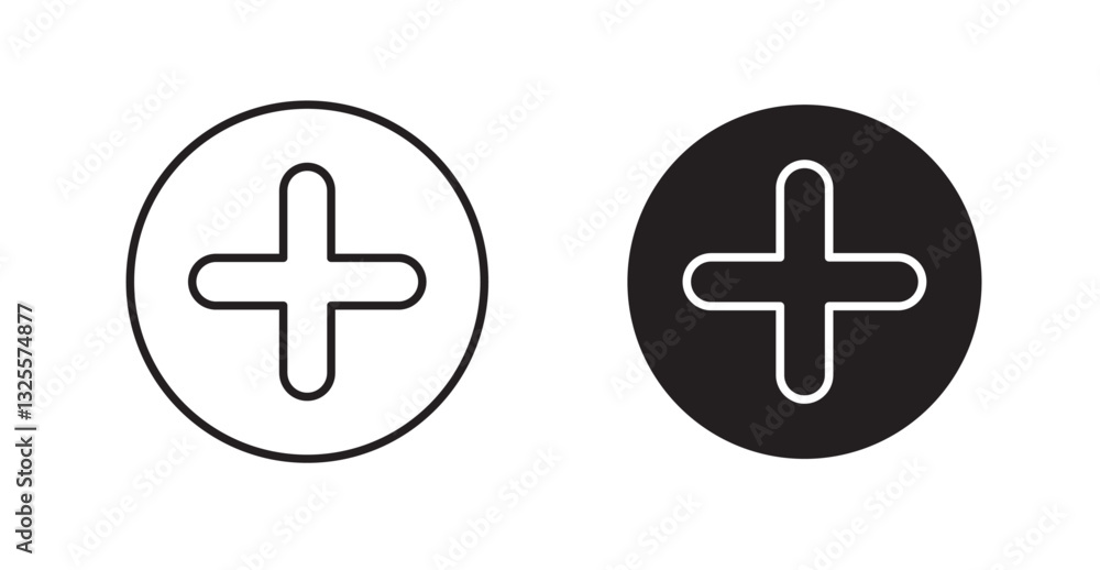 Plus filled and outlined icons vectors on white background Plus filled and outlined icons vectors on white background