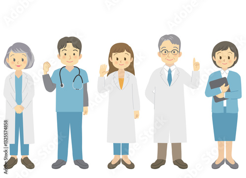福祉、医療従事者の人物のベクターイラスト素材／医者／薬剤師／看護師／全身／主線なし
