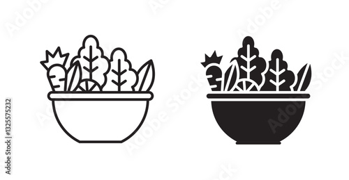 Salad filled and outlined icons vectors on white background