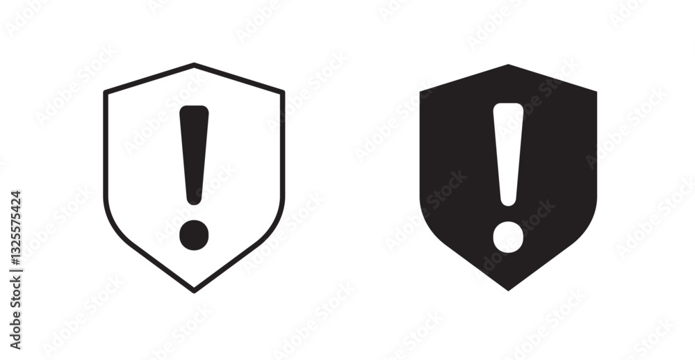Shield exclamation filled and outlined icons vectors on white background Shield exclamation filled and outlined icons vectors on white background
