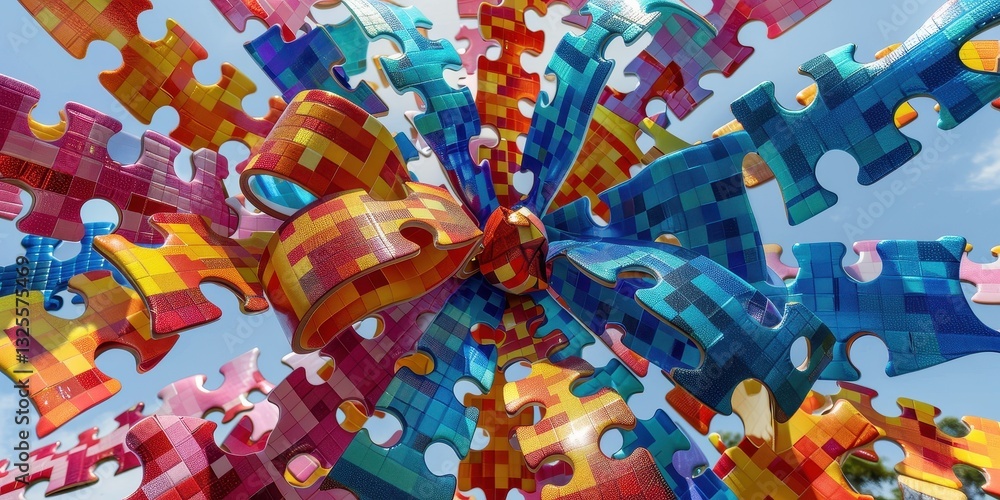 Colorful Puzzle Mosaic Art Installation
