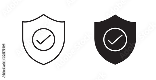 Shield check filled and outlined icons vectors on white background