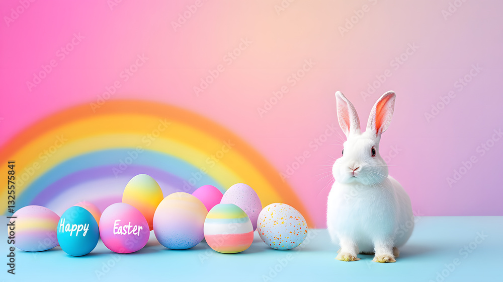 Obraz premium easter, bunny, rabbit, egg, holiday, eggs, spring, toy, animal, celebration, basket, pink, hare, decoration, seasonal, food, color, isolated, colorful, baby, easter egg, easter bunny