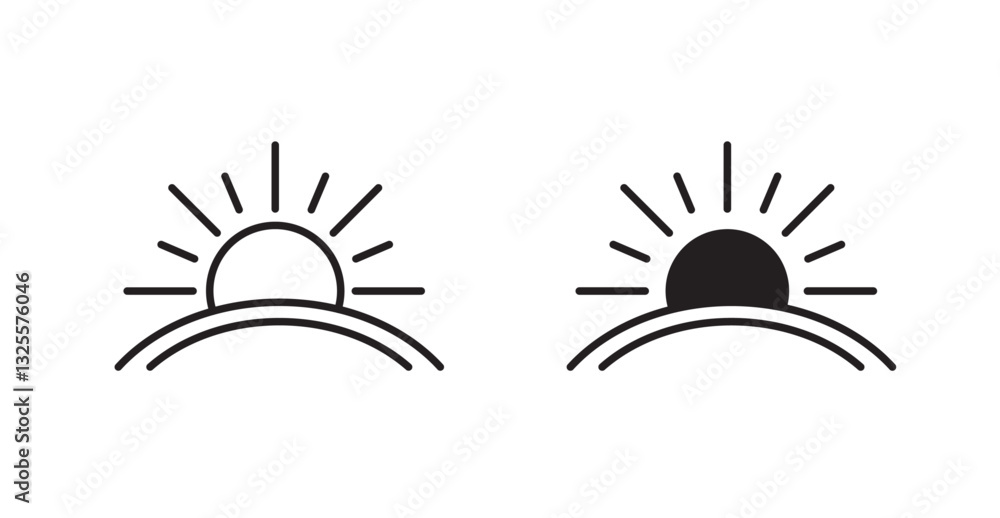 Sunrise filled and outlined icons vectors on white background Sunrise filled and outlined icons vectors on white background