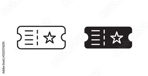 Ticket filled and outlined icons vectors on white background