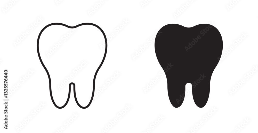 Tooth filled and outlined icons vectors on white background Tooth filled and outlined icons vectors on white background