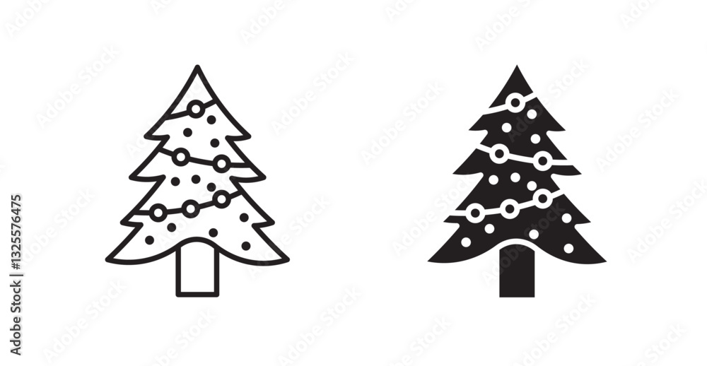 Tree christmas filled and outlined icons vectors on white background Tree christmas filled and outlined icons vectors on white background