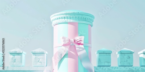 Obraz na płótnie Pastel Gift Tower: A Delicate Architectural Design w salonie