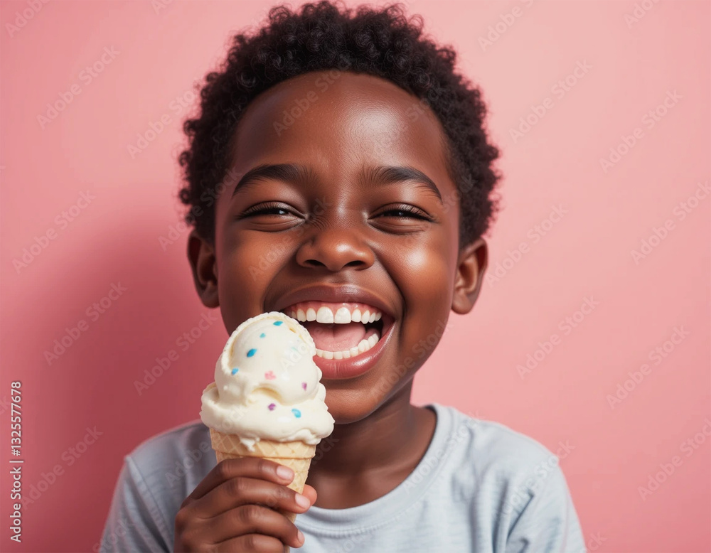 Naklejka premium little boy eating ice cream