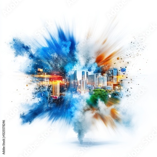 Colorful Explosion of Cityscape and Creative Abstract Art