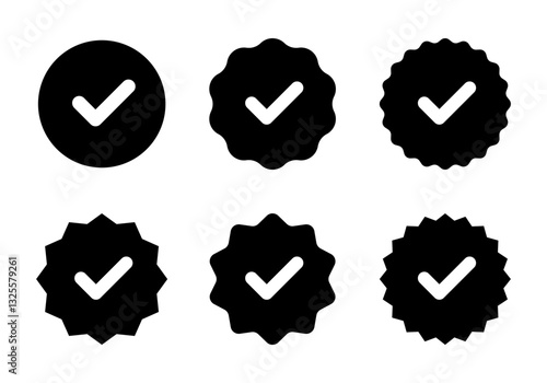 Rosette tick badge icon set collection. Checkmark certificate sign symbol. Check mark stamp vector