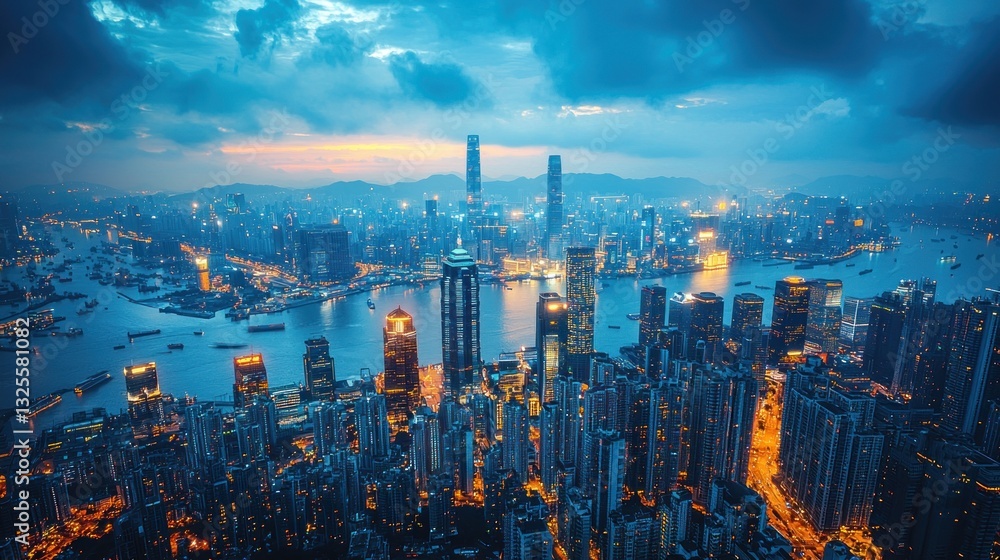 Fototapeta premium Hong Kong city skyline at dusk.