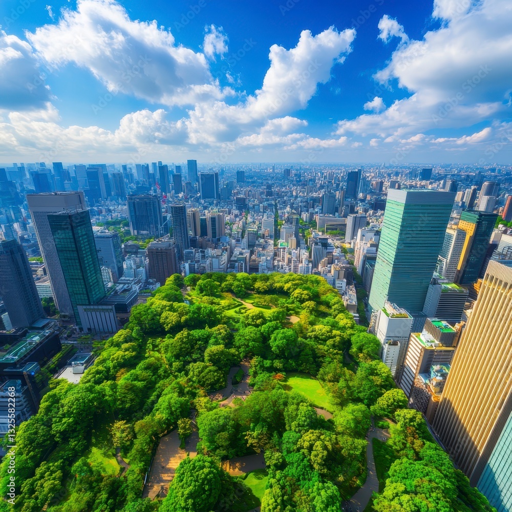 Obraz premium Aerial View of Urban Cityscape with Lush Green Park in Center