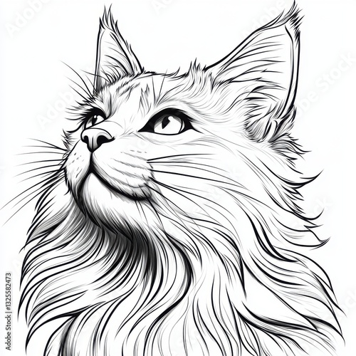 Playful maine coon cat drawing artistic coloring page minimalist design whimsical style cat lovers delight
