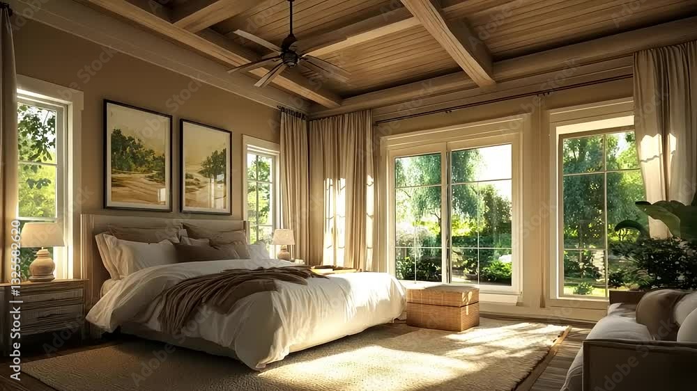 Cozy and Inviting Bedroom with Warm Natural Light and Elegant Decor Cozy and Inviting Bedroom with Warm Natural Light and Elegant Decor