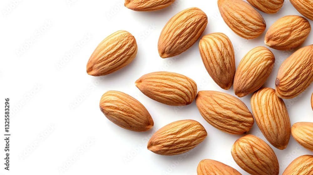 Top view Almonds isolated on a white background Top view Almonds isolated on a white background