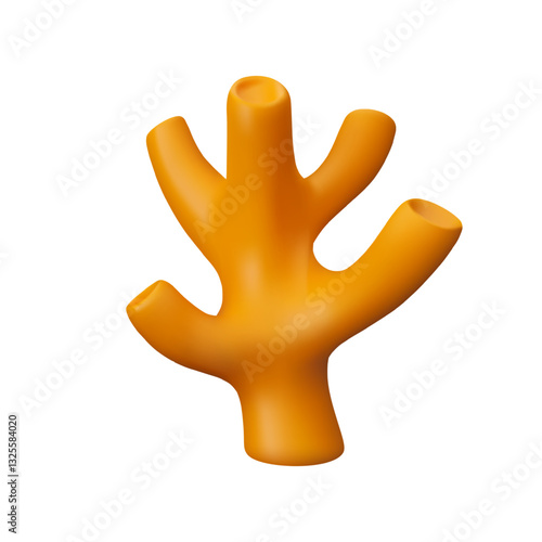 Sea coral reef vector 3d icon. Cartoon isolated ocean plant on white background. Orange underwater animal, simple abstract render illustration