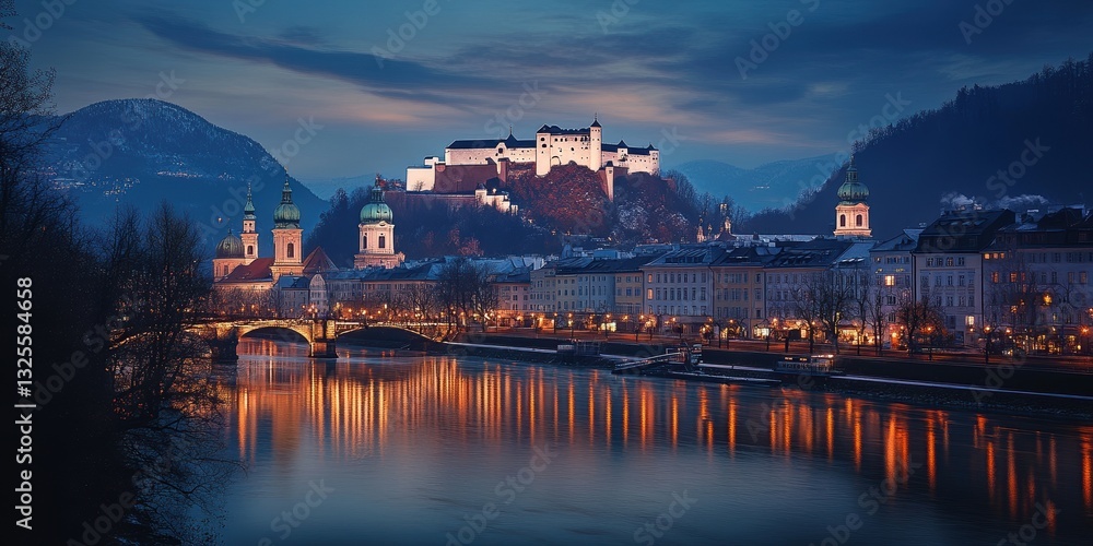 Naklejka premium Enchanting Salzburg Cityscape at Twilight