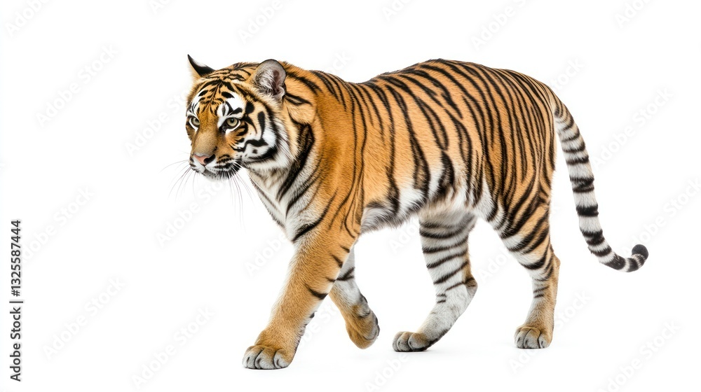 Tiger walking on a white background. Tiger walking on a white background.