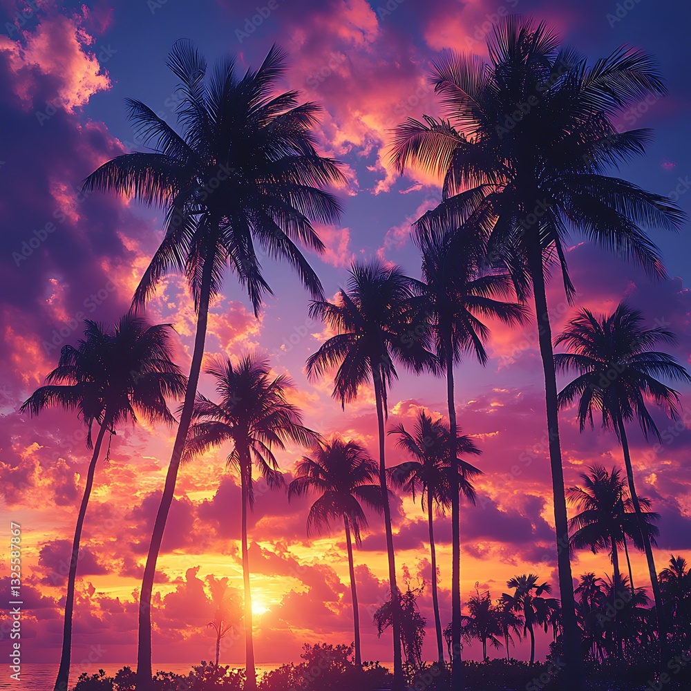 Obraz premium Twilight Palm Trees Beach Sunset Reflection high resolution hd picture