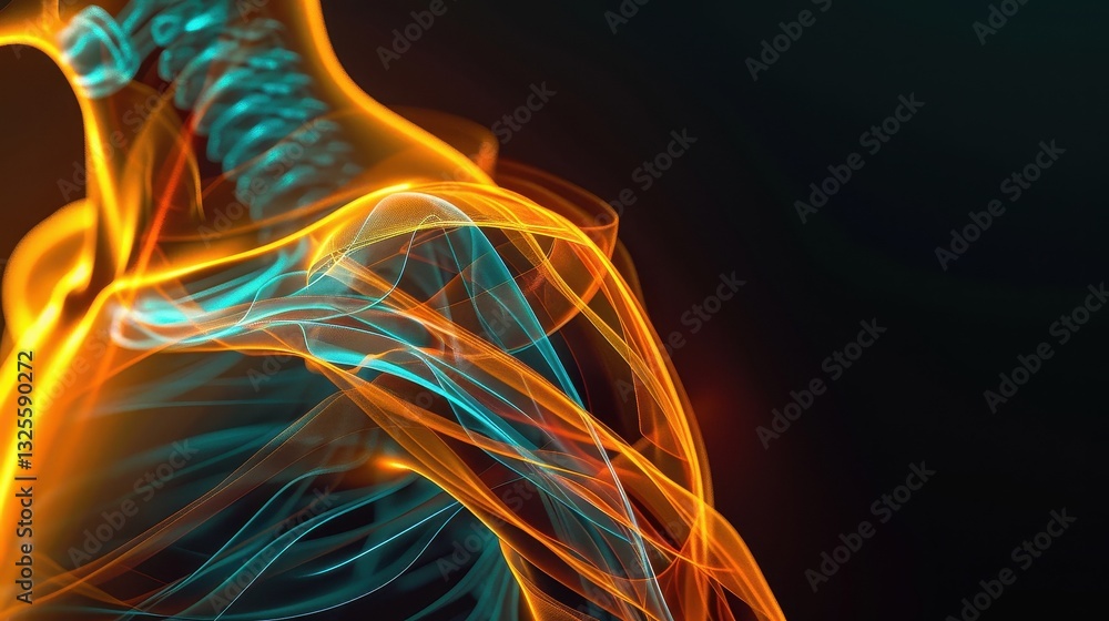 Abstract Glowing Human Shoulder Anatomy