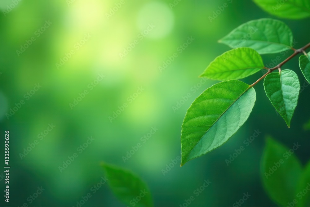 Vibrant Green Leaves on a Branch Against a Softly Blurred Natural Background, Perfect for Eco-Friendly Designs and Springtime Themes Vibrant Green Leaves on a Branch Against a Softly Blurred Natural Background, Perfect for Eco-Friendly Designs and Springtime Themes