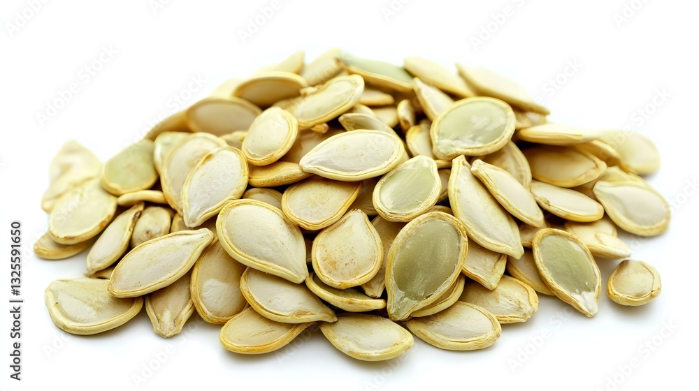 Heap of peeled pumpkin seeds isolated on white Heap of peeled pumpkin seeds isolated on white