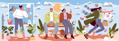 Spring Equinox Day. Flat Vector Illustration