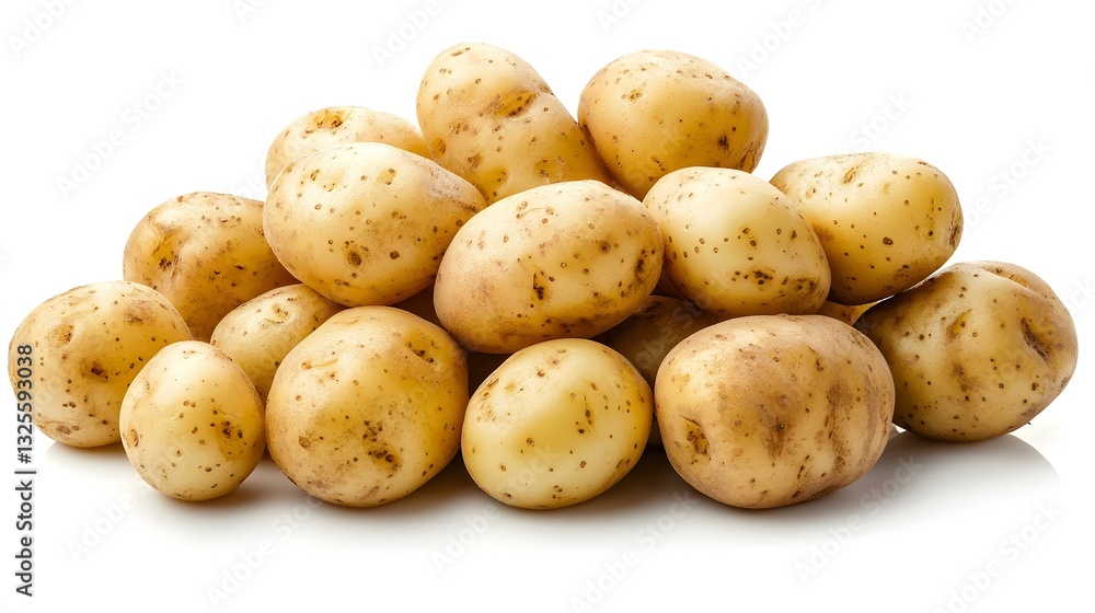 Pile of potatoes arranged on white Pile of potatoes arranged on white