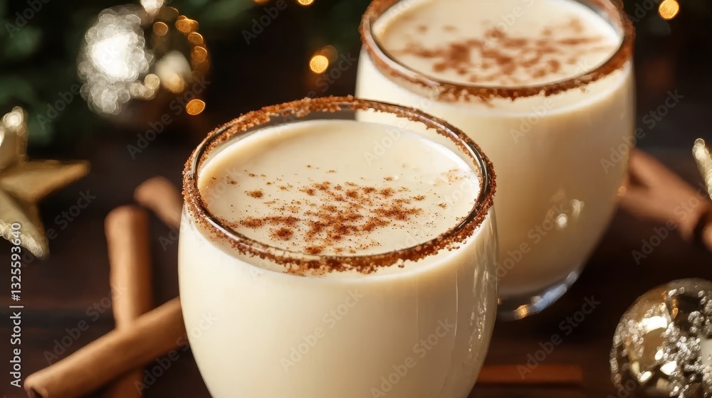 Enjoy the classic winter beverage served in cinnamon-rimmed glasses. Enjoy the classic winter beverage served in cinnamon-rimmed glasses.