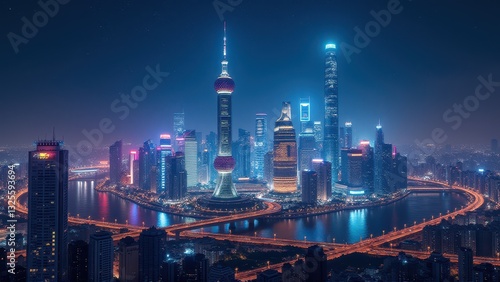 Wallpaper Mural Modern City Skyline Illuminated at Night Torontodigital.ca