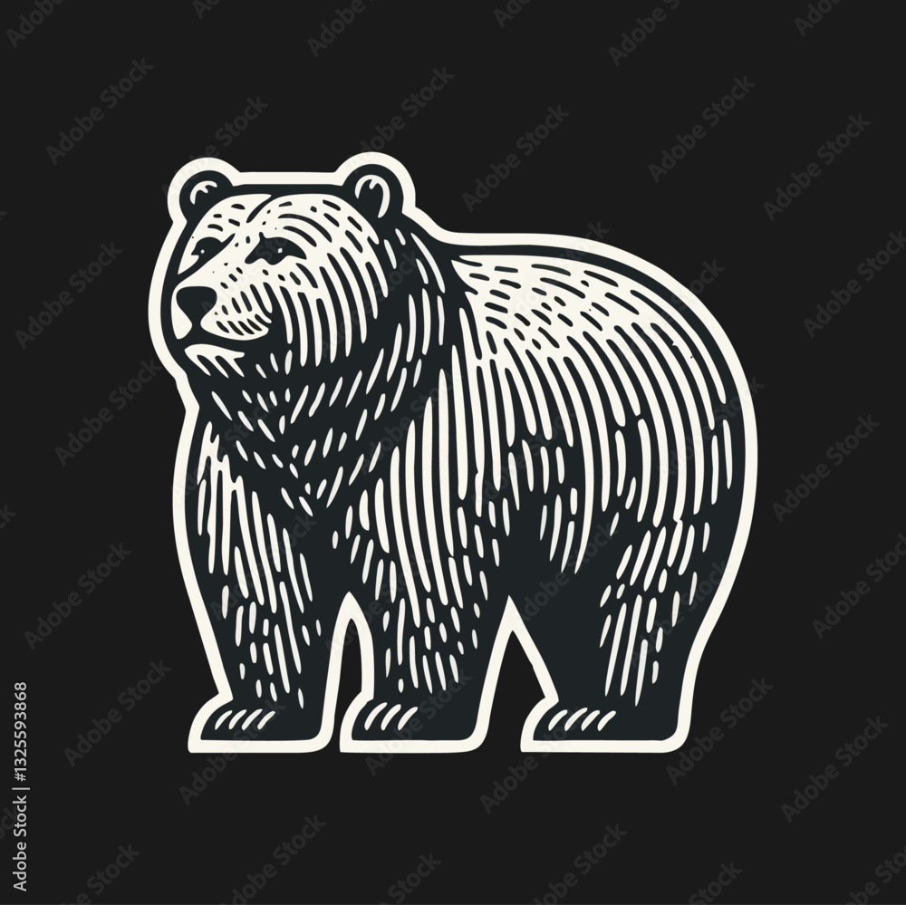 Fototapeta premium BEAR ENGRAVE LOGO ICON ILLUSTRATION TEMPLATE