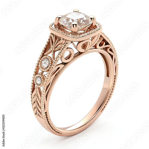 golden ring with diamonds isolated