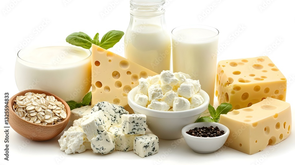 Variation of dairy products on white Variation of dairy products on white