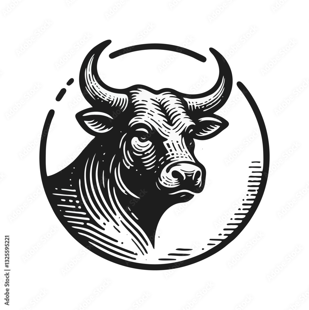 Bull engrave logo icon design illustration Bull engrave logo icon design illustration